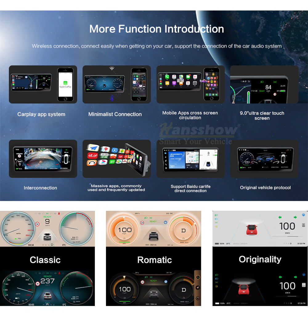 Hansshow-New -9.0-inch -Linux -Tesla -Model -3 Y -Instrument -Cluster -Heads -Up -Display-1