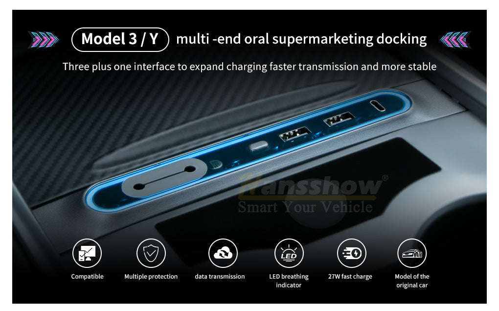 Tesla Model 3 Y Center Console USB HUB Adapter 4 in 1 USB Center Console  Smart Sensor for Tesla