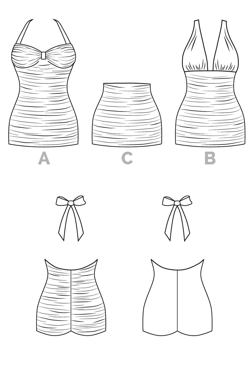 Bombshell swimsuit pattern // Technical flats // Closet Case Files