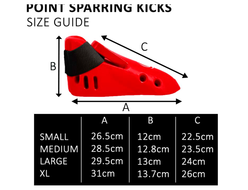 Bytomic Dip Foam Defender Adult Point Sparring Kicks Size Guide