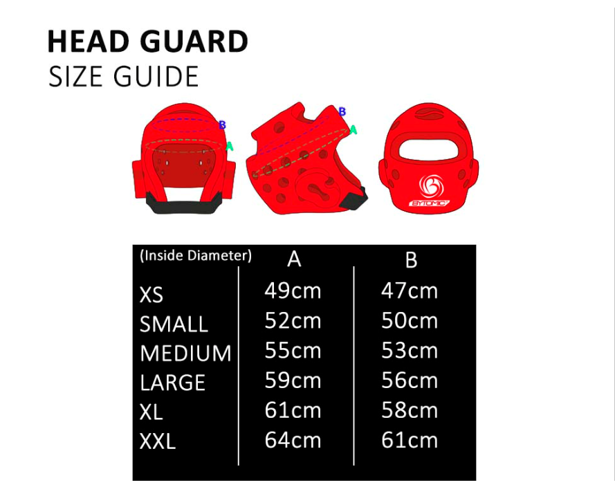 Bytomic Dip Foam Defender Head Guard Size Guide