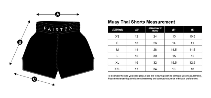 Fairtex BS1901 Muay Thai shorts size guide