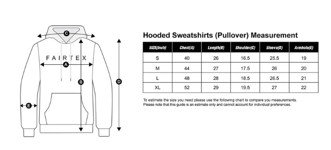 Fairtex Hoodie Size Guide