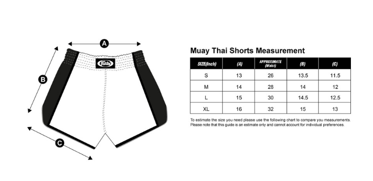 Fairtex Muay Thai shorts size guide