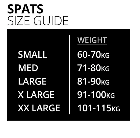 Fumetsu Spats Size Guide