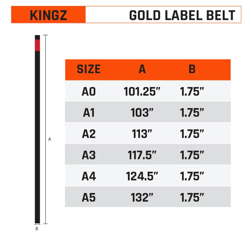 Kingz Gold Label Belt Size Guide