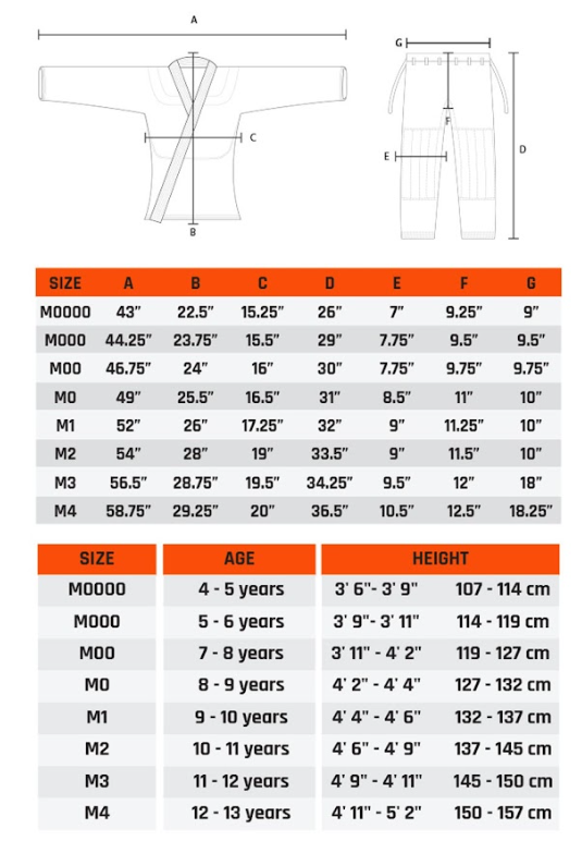 Kingz The One Kids BJJ Gi Size Guide