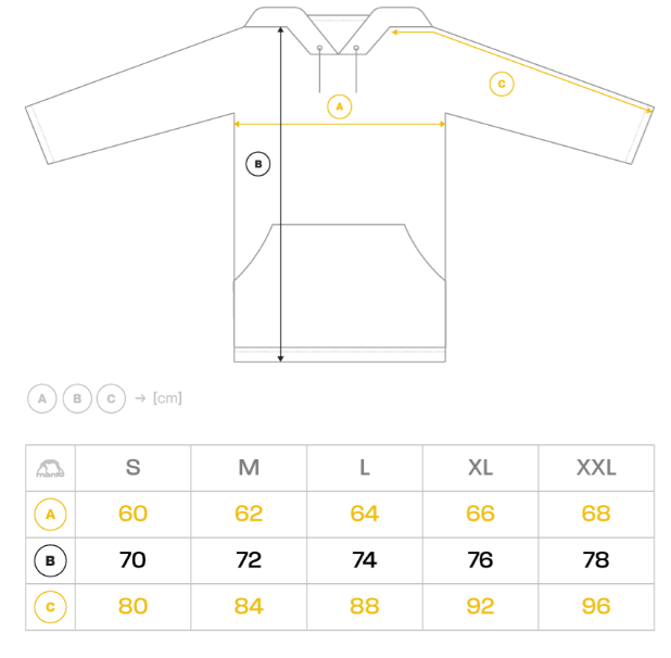 Manto Mens Hoodie Size Guide