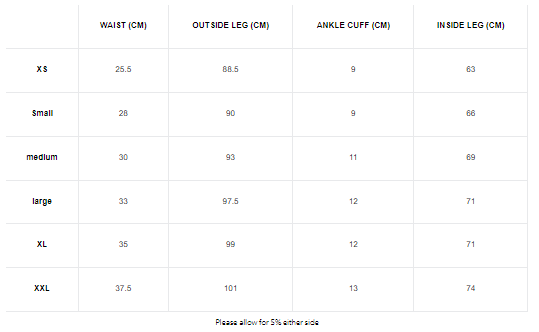 Progress Men's Spats size guide