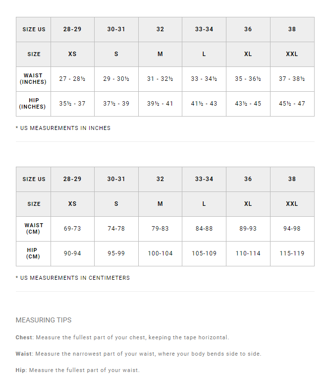 RVCA Mens Spats Size Guide