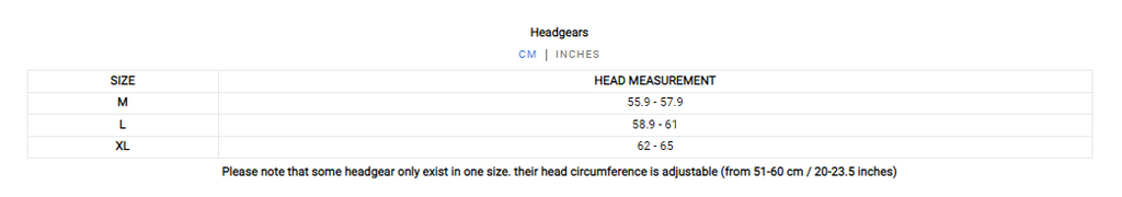 Ringhorns Head Guard Size Guide