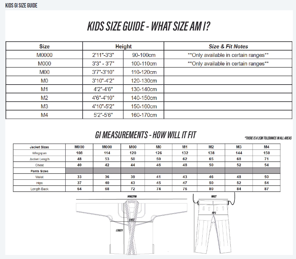 Tatami Kids Gi Size Guide