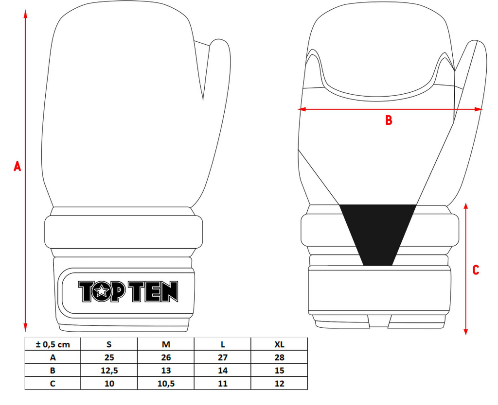 Top Ten Glossy Block ITF Glove Size Guide