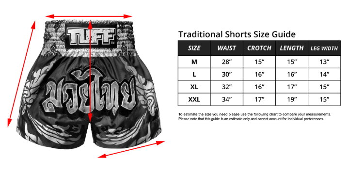 Tuff Traditional Shorts Size Guide