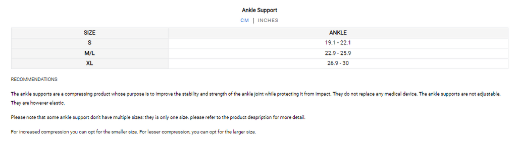 Venum Ankle Support Size Guide