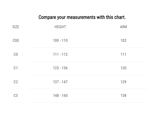 Venum Kids Contender BJJ Gi Size Guide