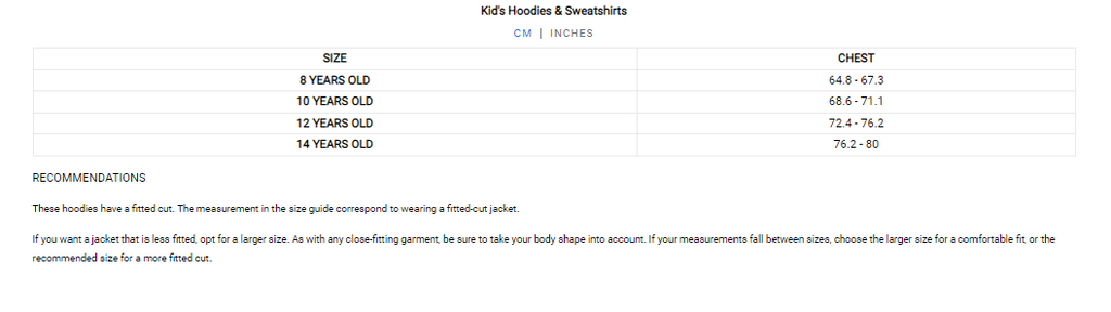 Venum Kids Hoodie Size Guide