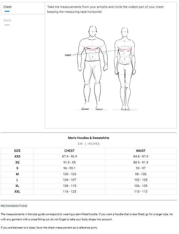 Venum Mens Hoodie Size Guide