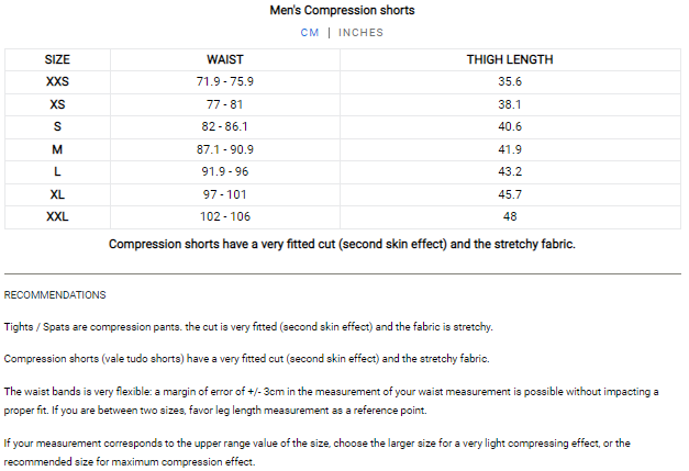 Venum Mens Tudo Shorts Size Guide