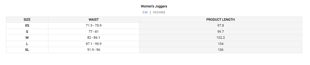 Venum Womens Joggers Size Guide