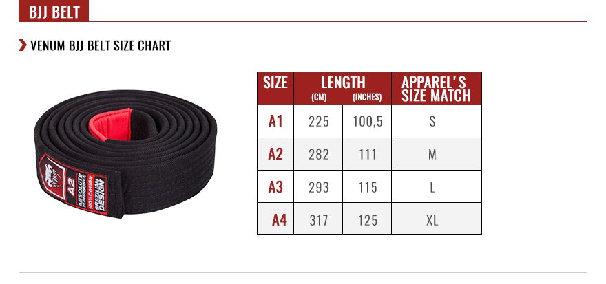 Venum Jiu Jitsu Belt Size Chart