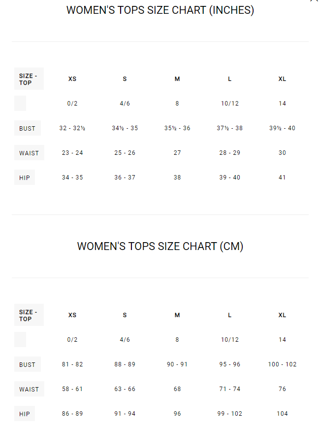 RVCA Ladies T-Shirt Size Guide