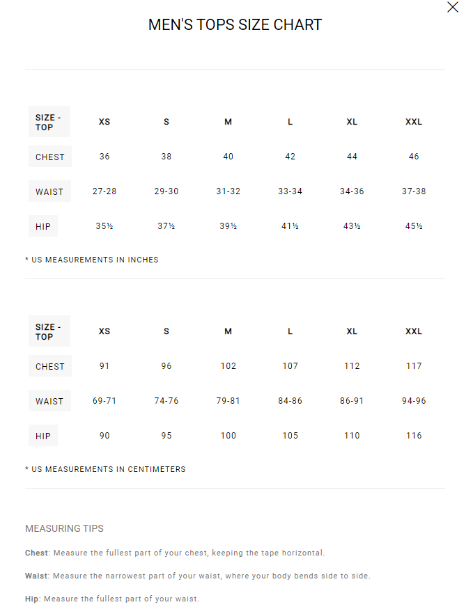 RVCA Mens Hoodie Size Guide