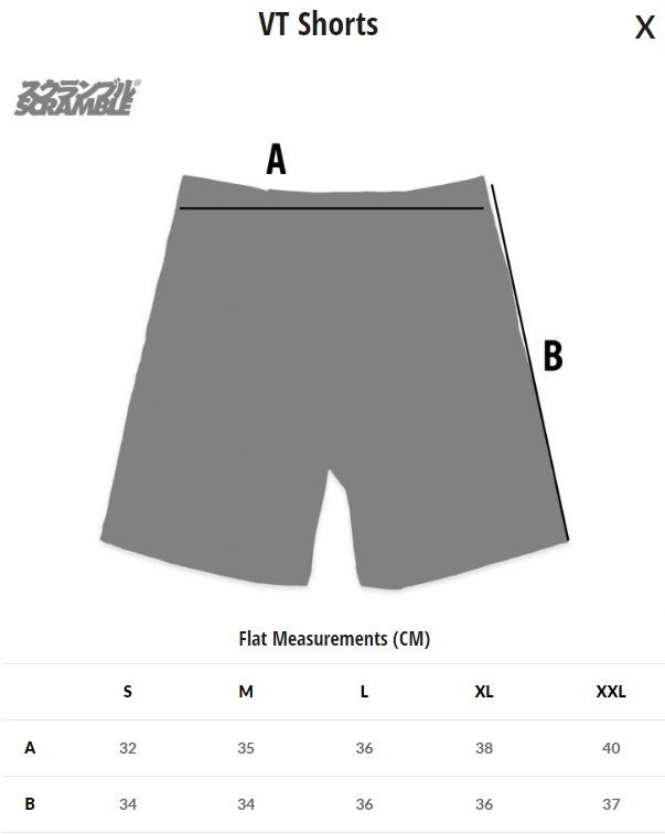 Scramble Vale Tudo Shorts Size Guide