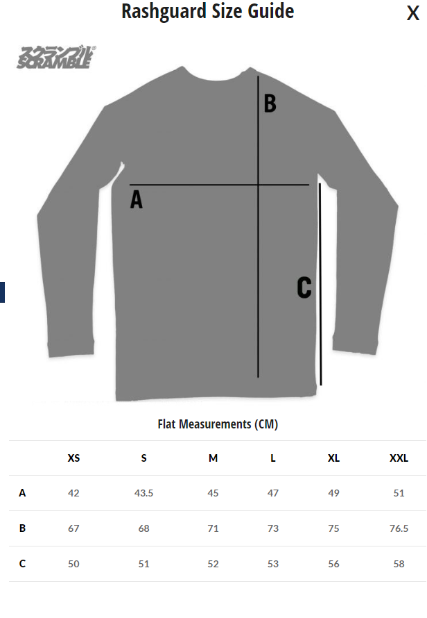 Scramble Mens Rash Guard Size Guide