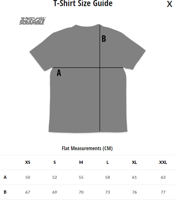 Scramble Mens T-Shirt Size Guide