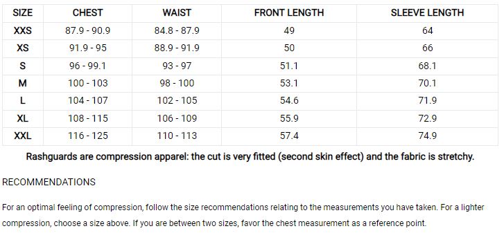 Venum Rashguard Size Chart