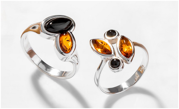 sterling-silver-whitby-jet-baltic-amber-rings