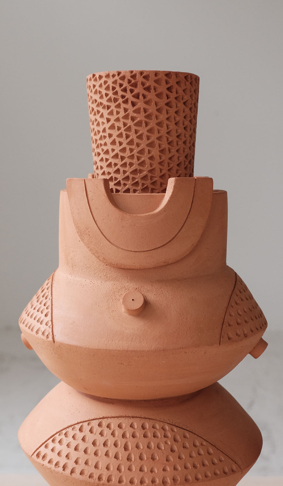 B Zippy Terracotta Futurist Double Oval Vase