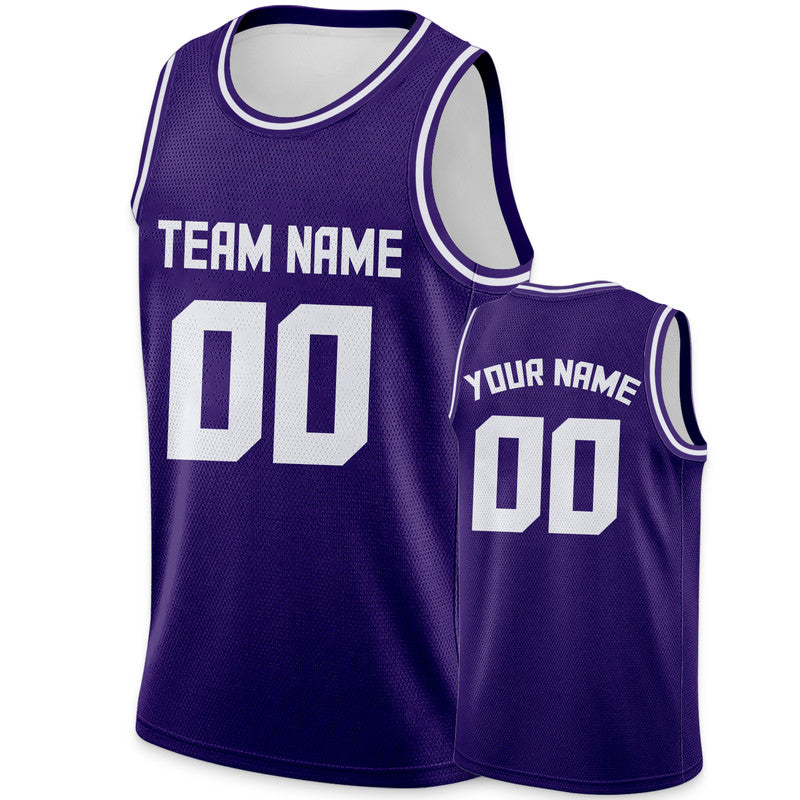 Custom Purple White-Gold Authentic Throwback Basketball Jersey