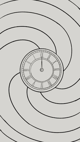 drawing of clock over spirals