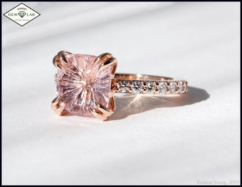 Custom Engagment ring in rose gold morganite prong diamonds john dyer kennon young