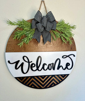 Welcome | Chevron Bottom | Black & White | Door Hanger - midwestdesignsrb