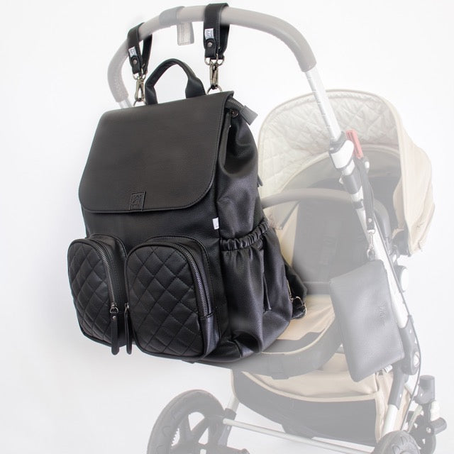 Milana Baby Nappy Backpack Complimentary Pram Straps - Matte Black by L&M Boutique Australia