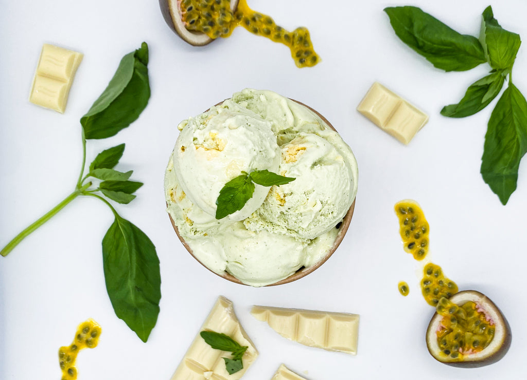 Basil, White Chocolate, Passion Fruit Ice Cream Whitstable