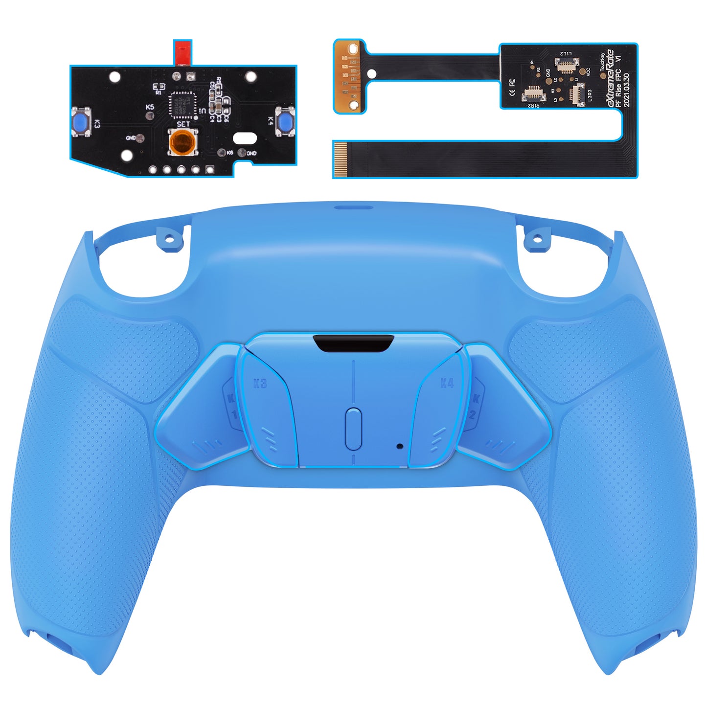 Starlight Blue Rubberized Grip Remappable RISE 4.0 Remap Kit for PS5 Controller BDM 010 & BDM 020, Upgrade Board & Redesigned Back Shell & 4 Back Buttons for PS5 Controller - Controller NOT Included - YPFU6006