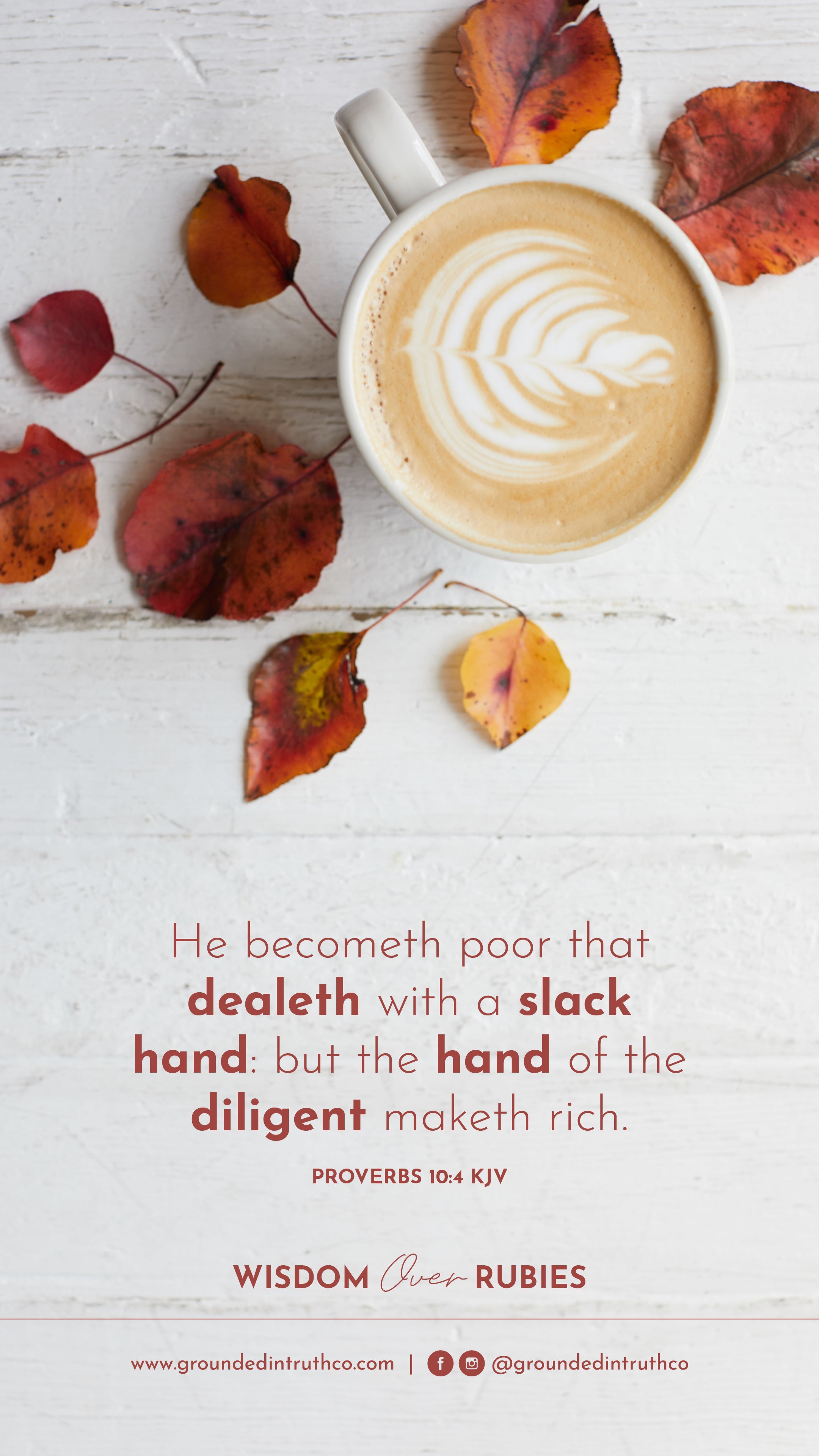 Proverbs 10:4 Lockscreen coffee with leaves on table