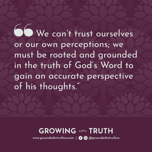 Quote from text about peace | We can’t trust ourselves or our own perceptions; we must be rooted and grounded in the truth of God‘s Word to gain an accurate perspective of his thoughts.