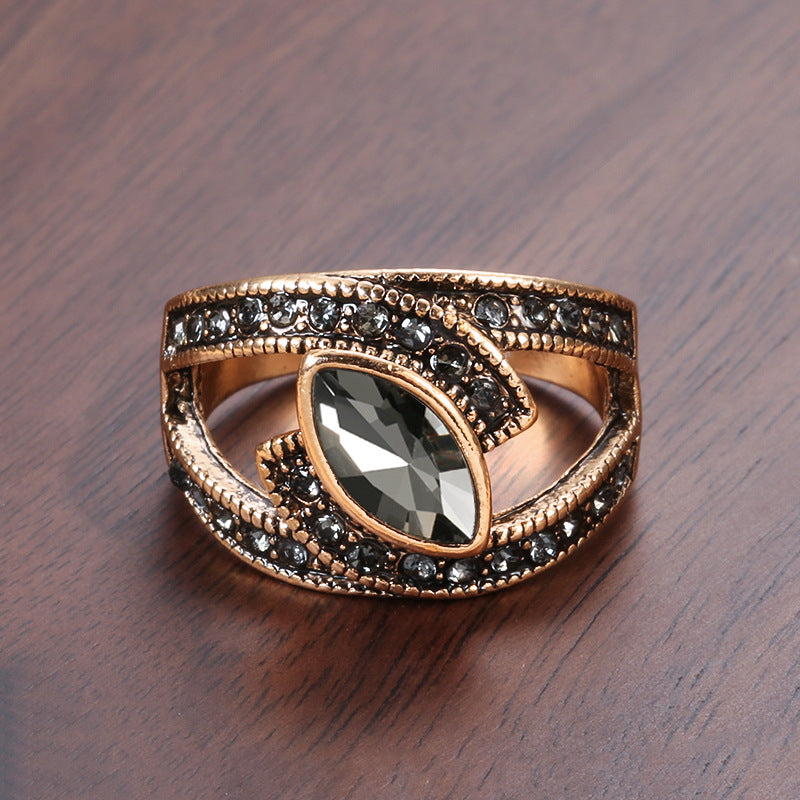 [Scarly] Boho Style Bohemian Kinel Boho Ethnic Bride Wedding Crystal Ring Antique Gold Color Big Zircon Stone Rings For Women Vintage Wedding Jewelry