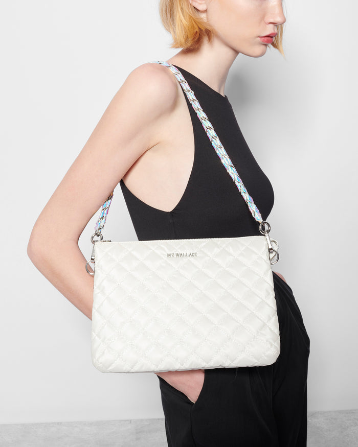 MZ Wallace Pearl Rec With Iridescent Oxford Crossbody Sling Bag in