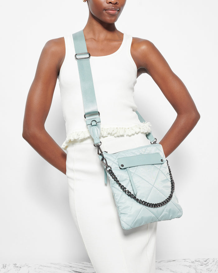 MZ Wallace Quilted Madison Flat Crossbody in Dawn – Blue Beetle