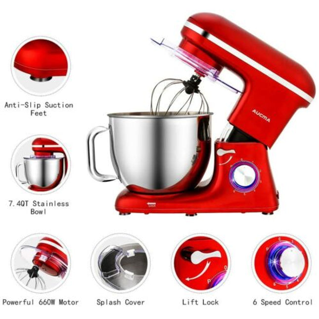 Aucma Stand Mixer,6.5-QT 660W 6-Speed Tilt-Head Food Mixer, Kitchen  Electric Mixer with Dough Hook, Wire Whip & Beater (6.5QT, Blue)