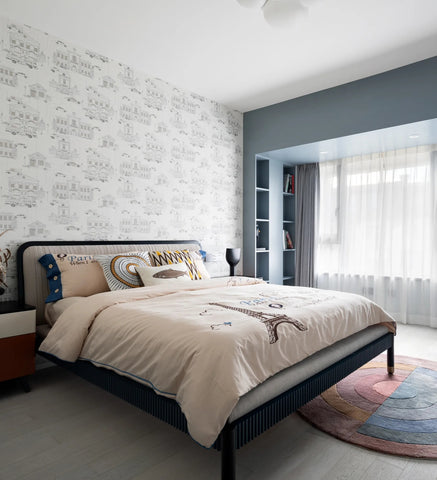 Modern minimalist blue bedroom furnishings