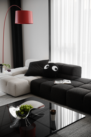 a monochrome fabric sofa