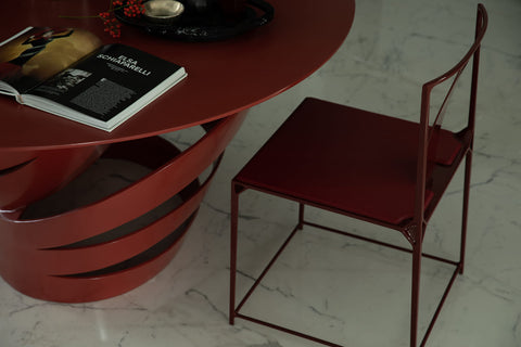 red  dining table