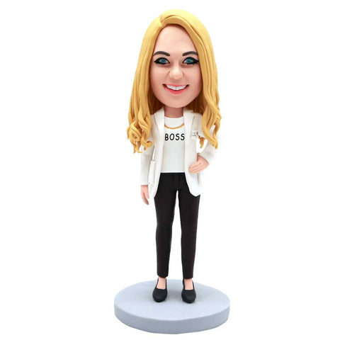 Custom Female Boss Bobbleheads In White Blazer